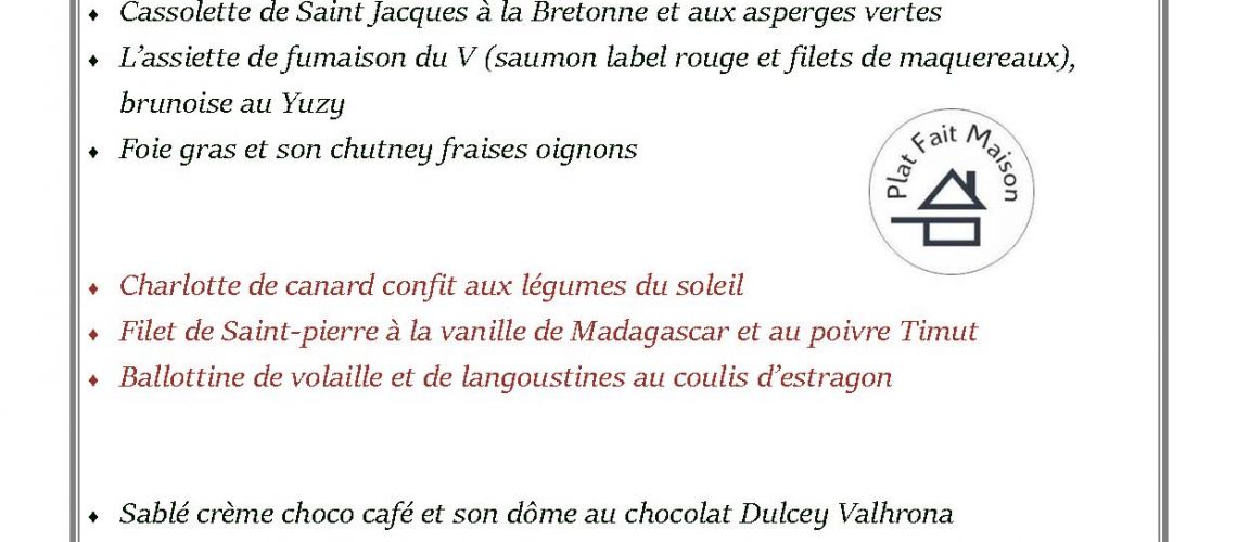 Le menu Mon p’tit resto à la maison